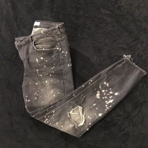 Zara Cropped Distressed Paint Splatter Gray Jeans